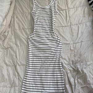 Fashion Nova Black and White Striped Midi Dress